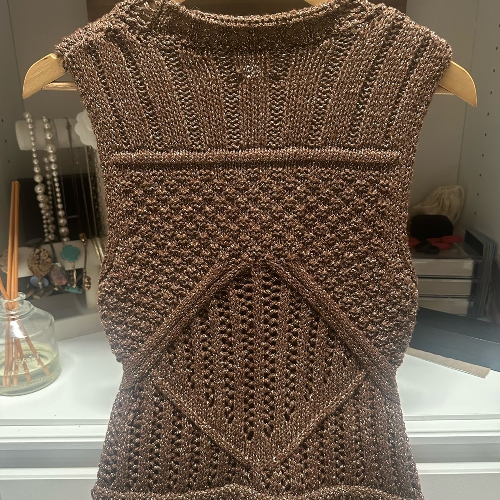 Pilcro Fringed Brown Sleeveless Knit Sweater - Picture 7 of 7